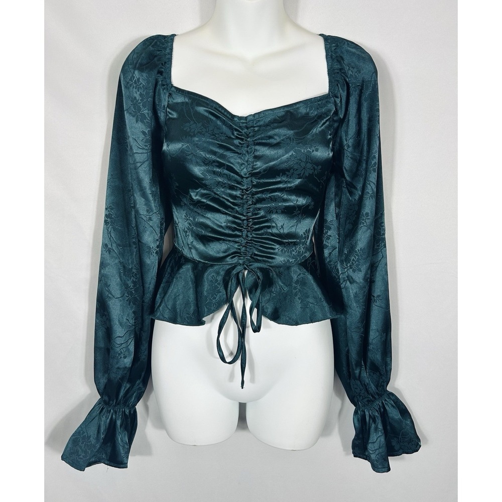 Satin Lace Up Corset Top Green Boho Forest Fairy Grunge Goth Coquette Regency